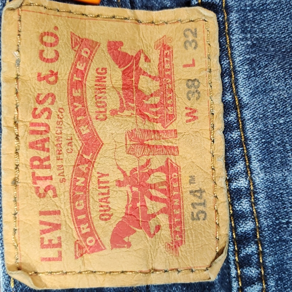 38x32 Vtg Straight Fit Original Red Tag Light Distressed Blue Jeans - Picture 3 of 16